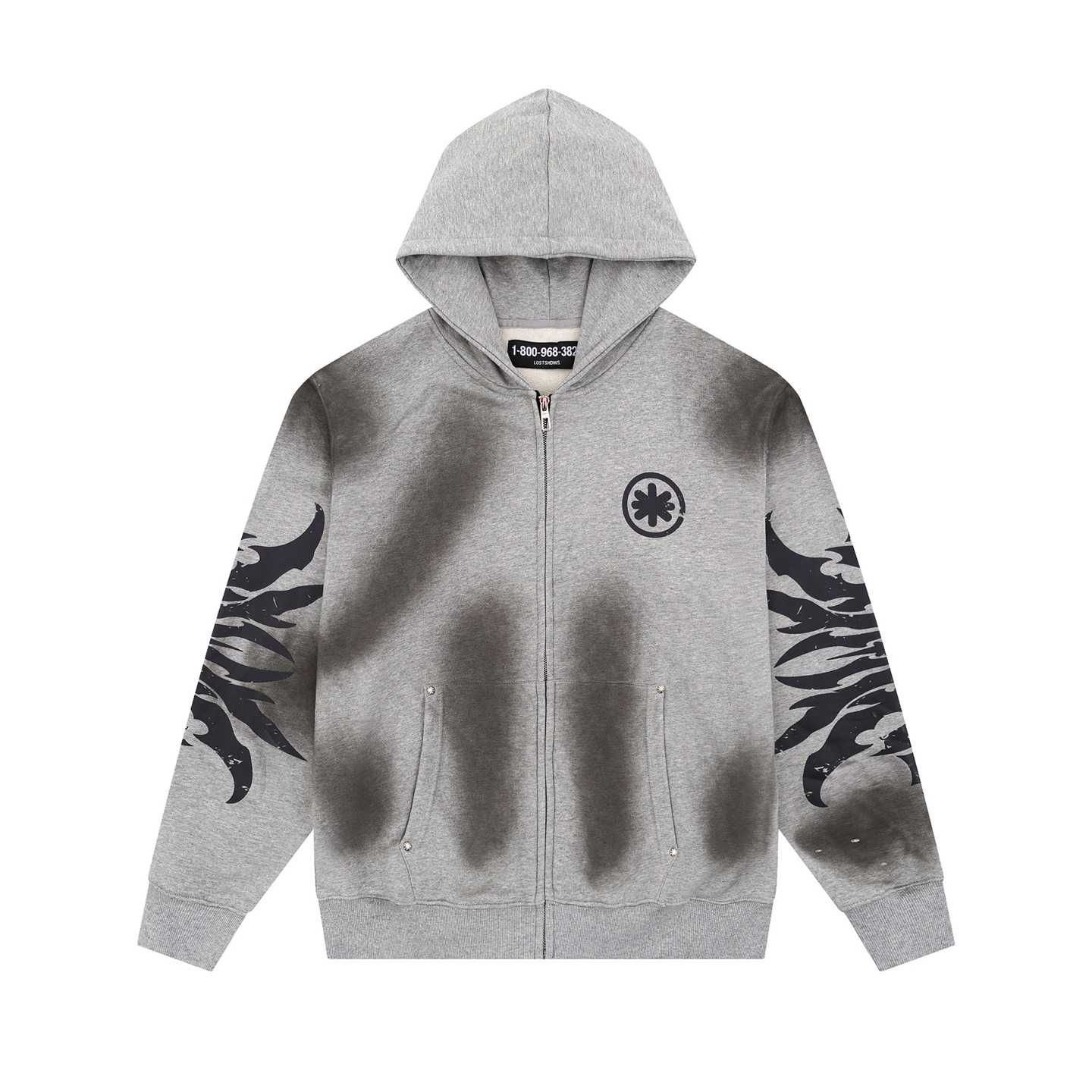 LostShdws Complex Con Exclusive Acid Wash Zip Up Hoodie Grey - EUR FASHION