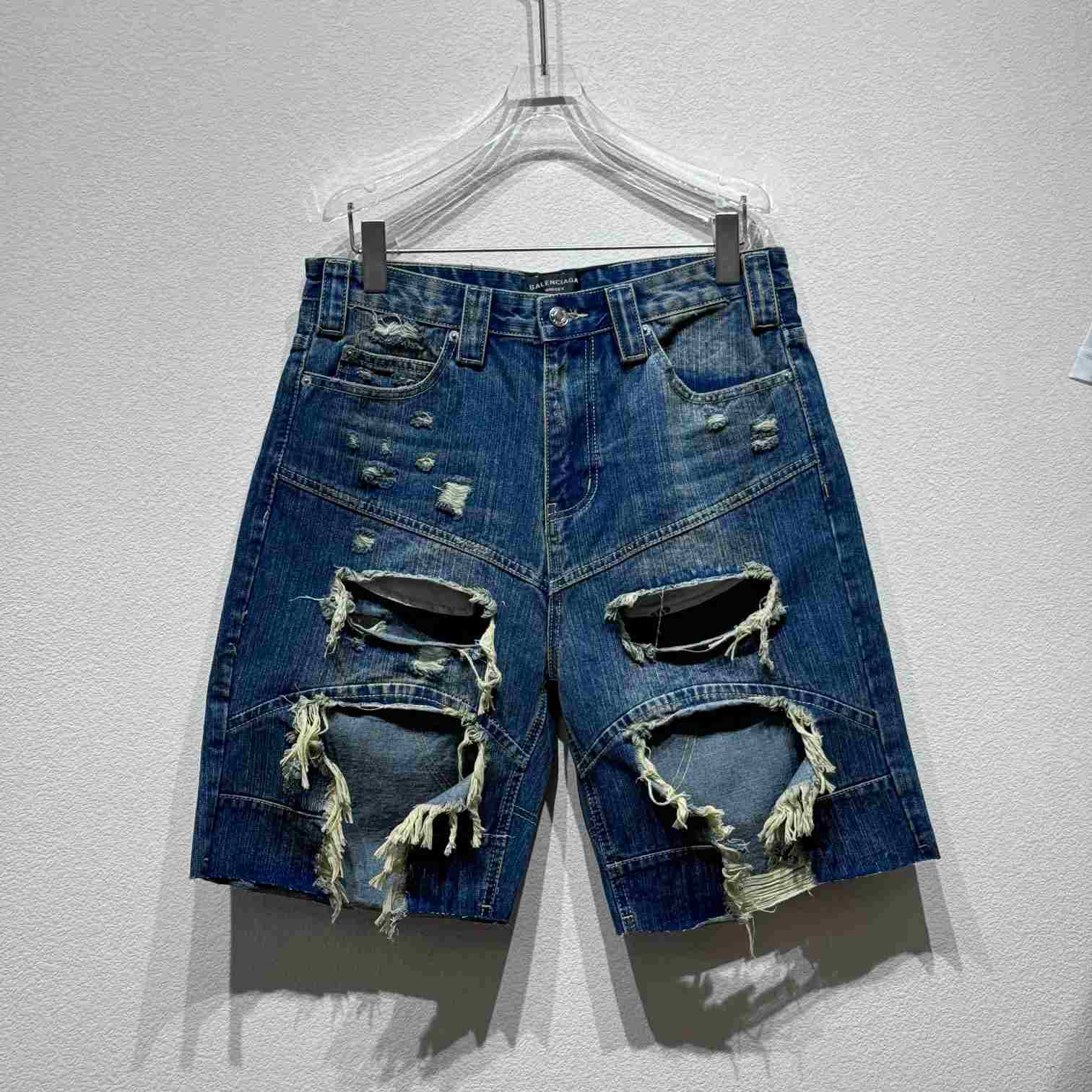Balenciaga Distressed Baggy Shorts In Blue - EUR FASHION