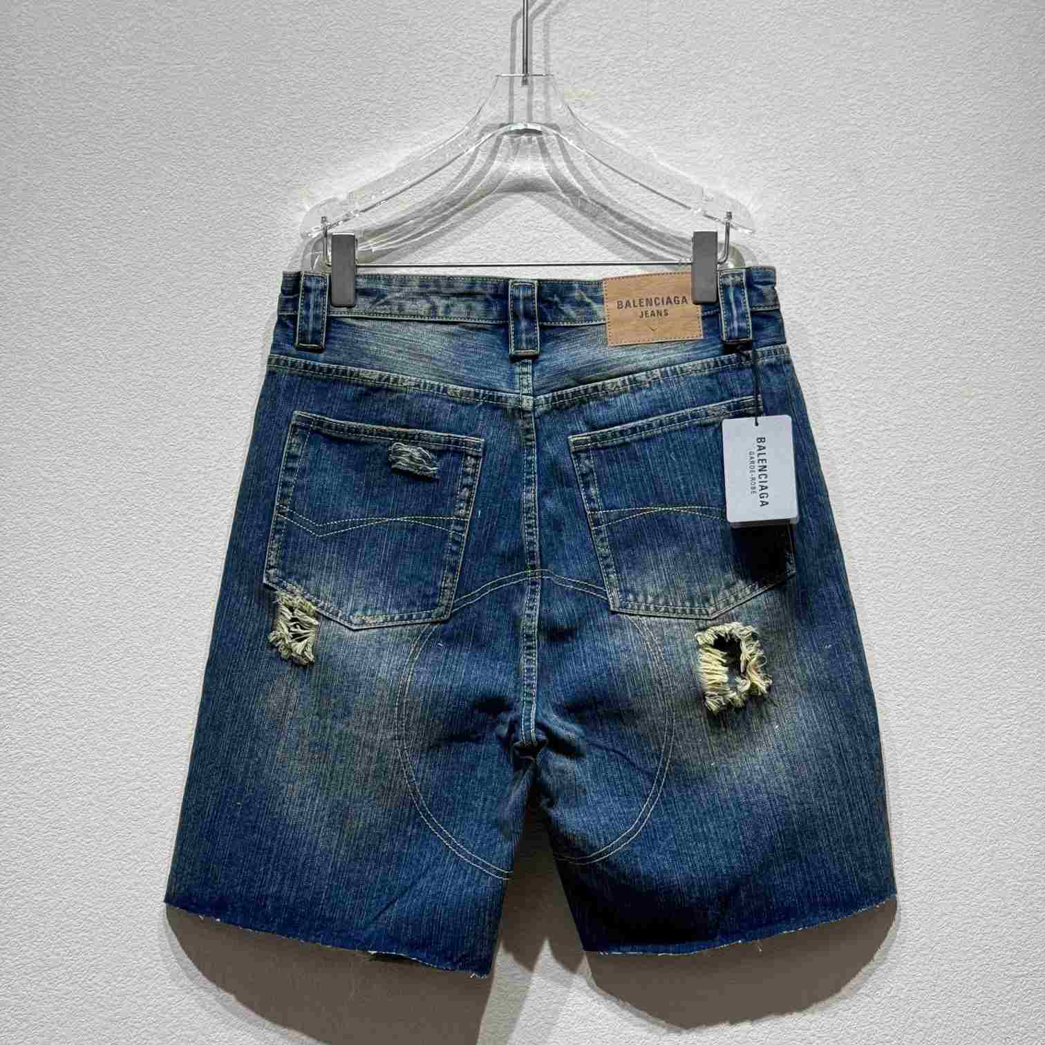 Balenciaga Distressed Baggy Shorts In Blue - EUR FASHION