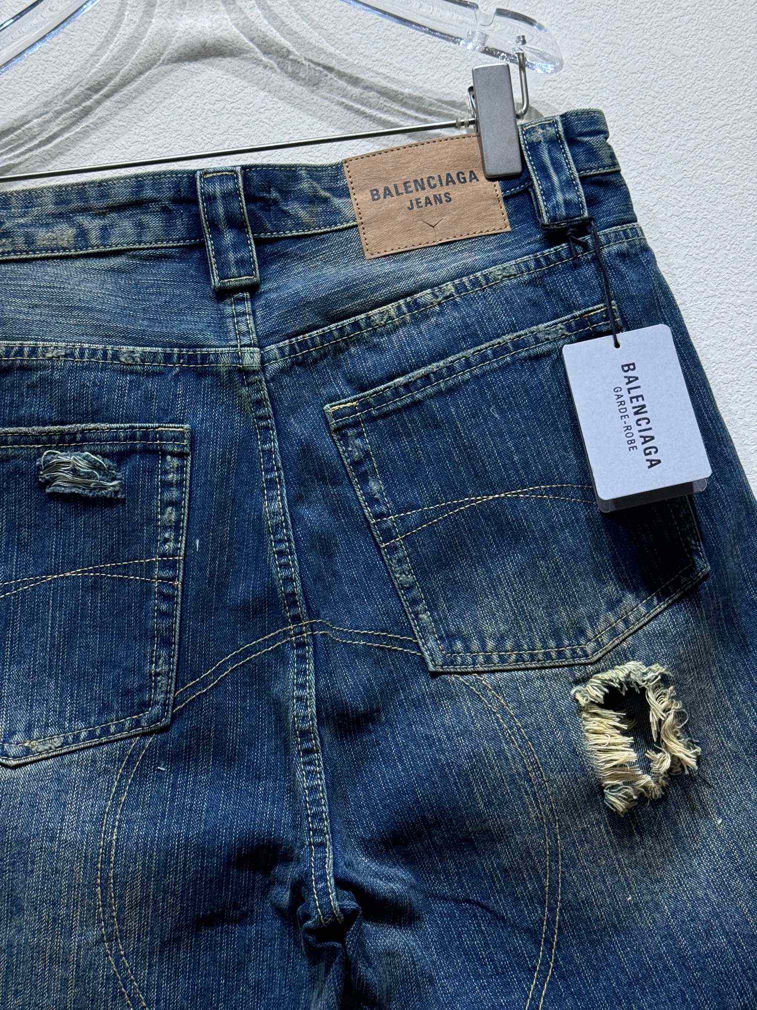 Balenciaga Distressed Baggy Shorts In Blue - EUR FASHION