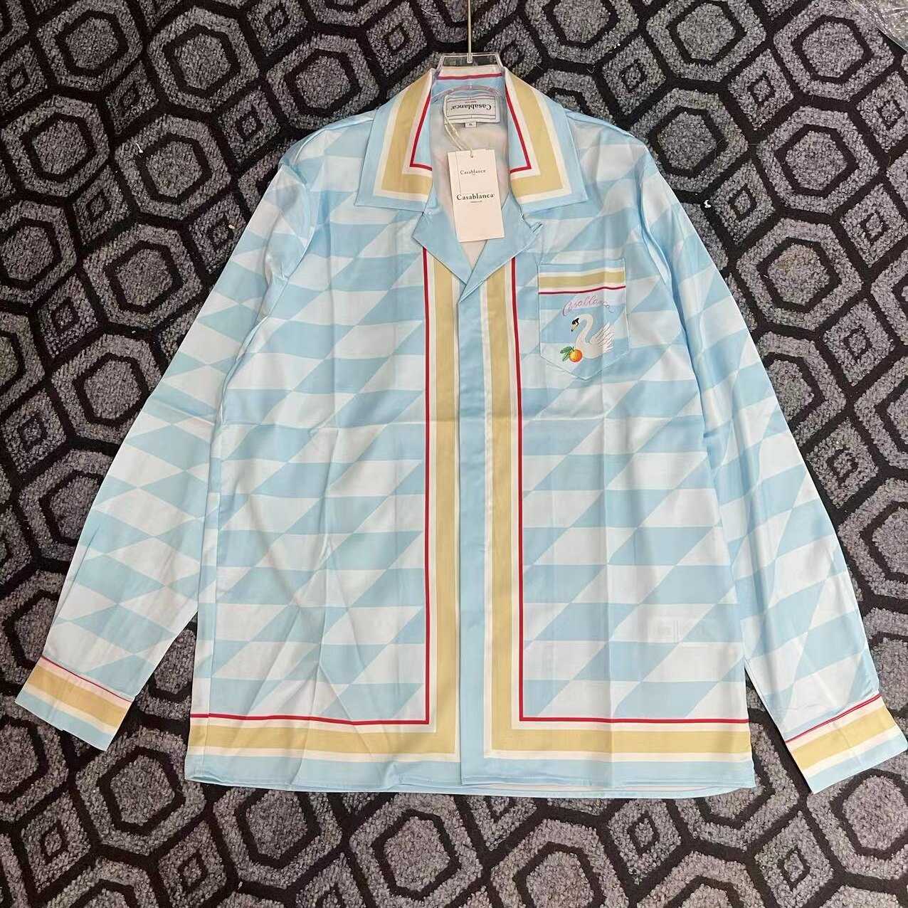 Casablanca Damiers Et Cygne Bleu Silk Twill Shirt - EUR FASHION