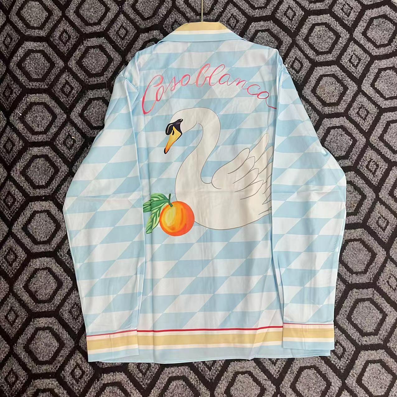 Casablanca Damiers Et Cygne Bleu Silk Twill Shirt - EUR FASHION