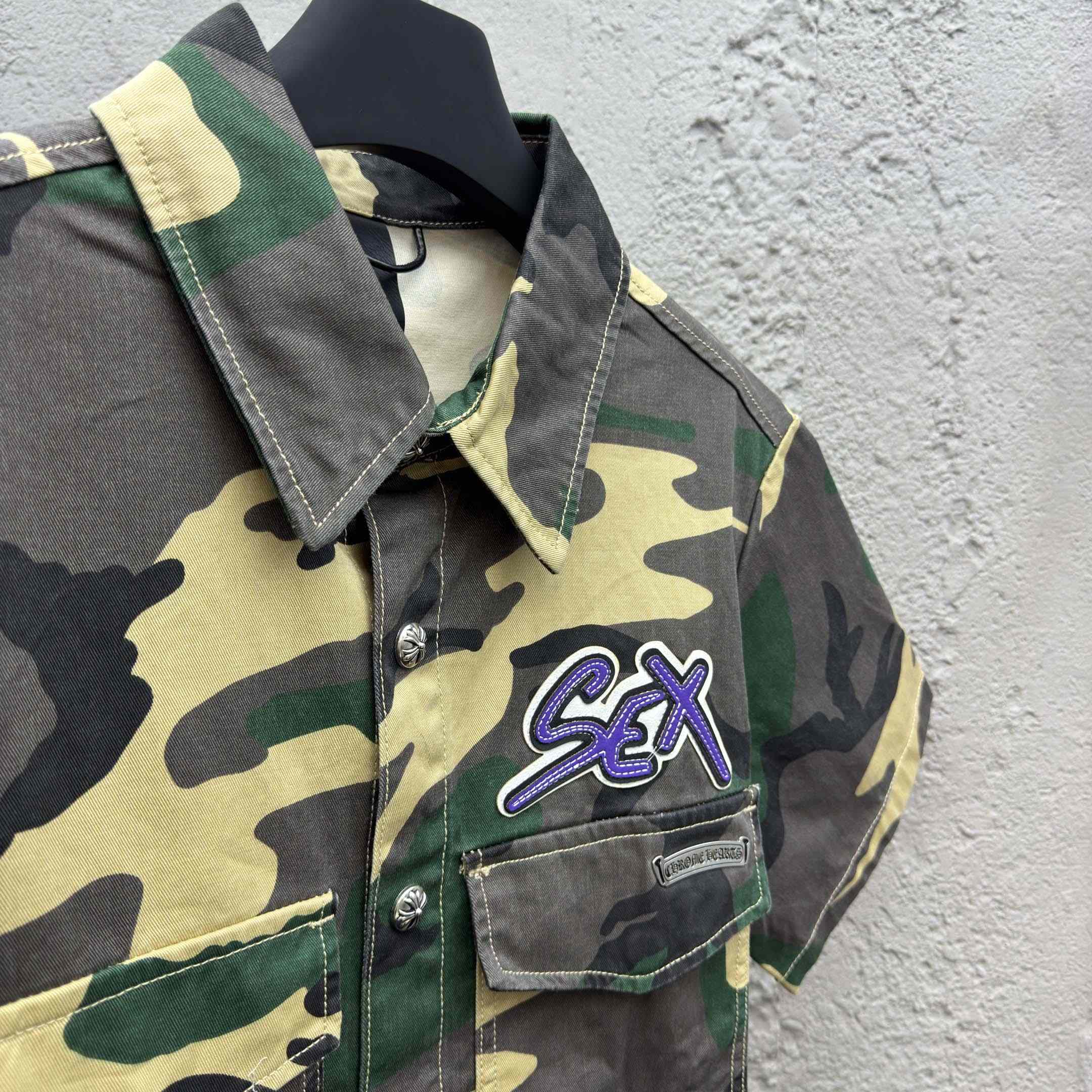 Chrome Hearts Matty Boy Sex Records Camo Cropped Button Up - EUR FASHION