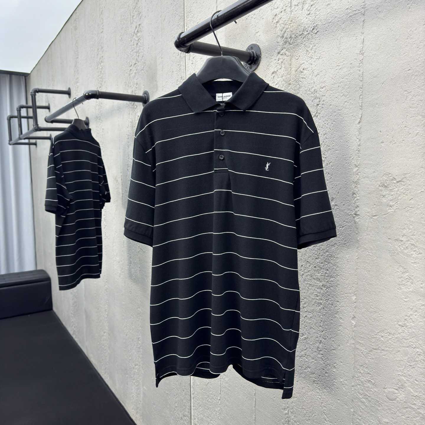 Saint Laurent Cassandre Polo Shirt In Striped Pique - EUR FASHION