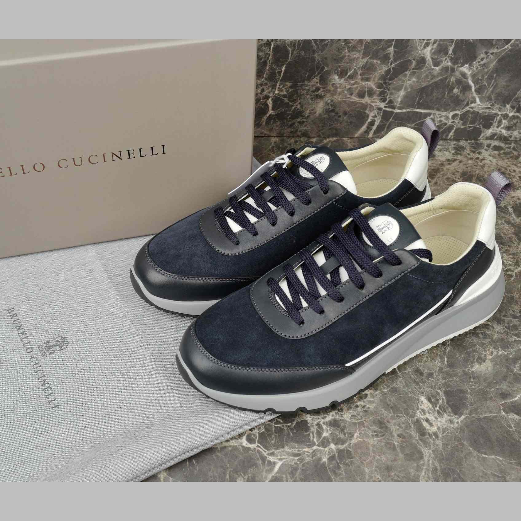 Brunello Cucinelli Washed Suede And Semi-polished Calfskin Runners  - EUR FASHION
