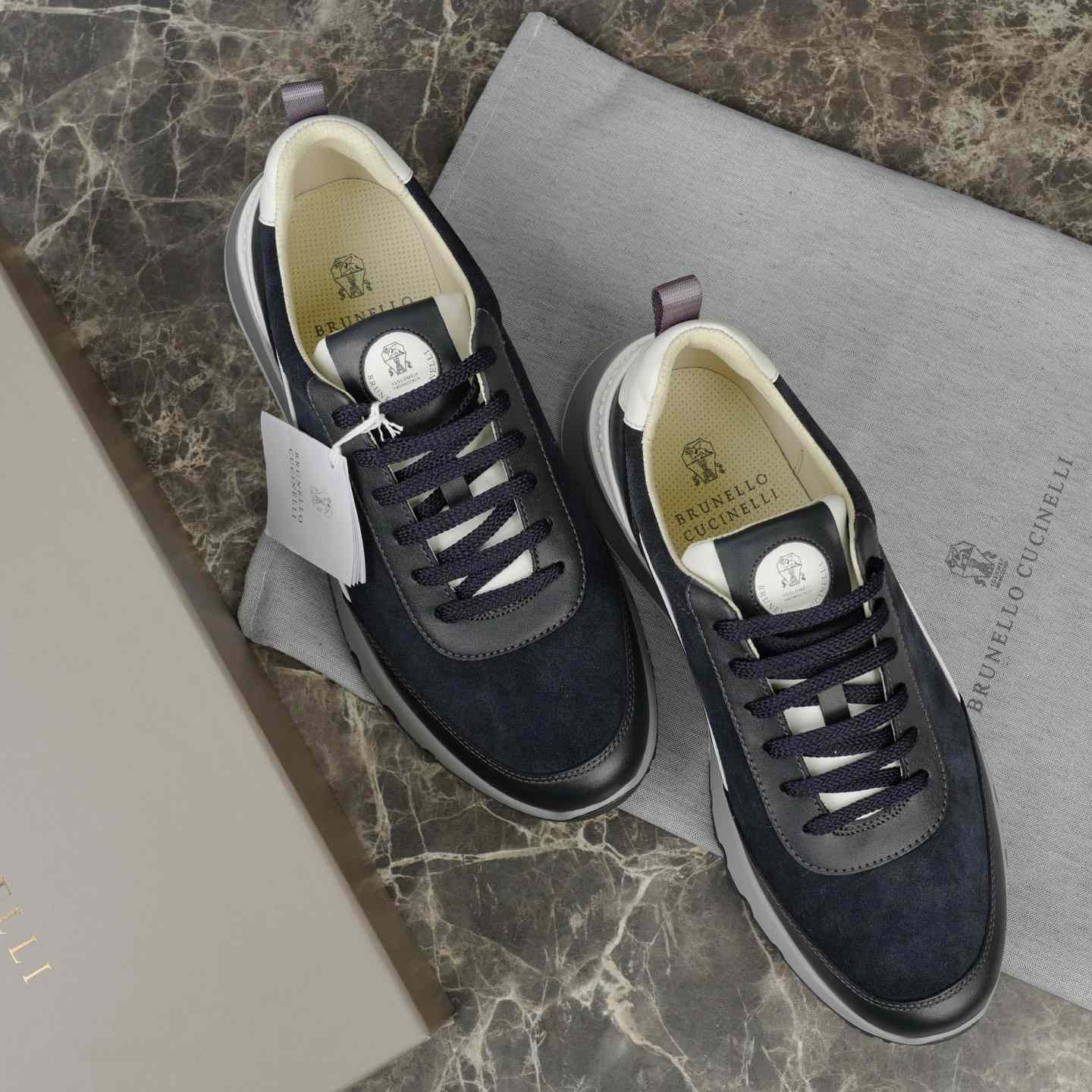 Brunello Cucinelli Washed Suede And Semi-polished Calfskin Runners  - EUR FASHION