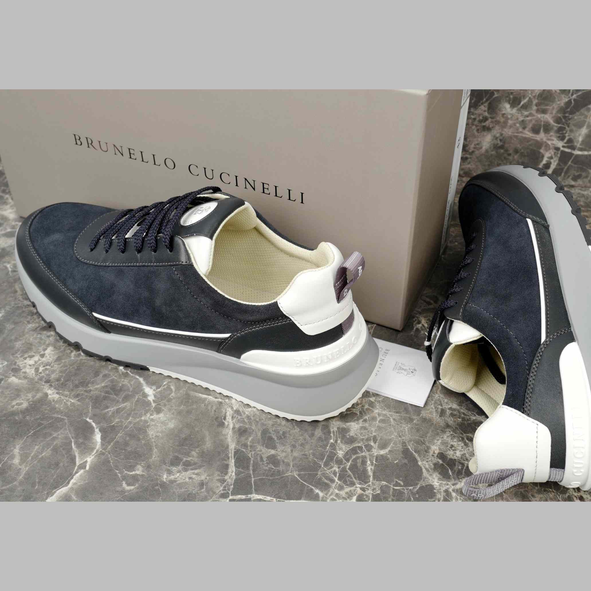 Brunello Cucinelli Washed Suede And Semi-polished Calfskin Runners  - EUR FASHION