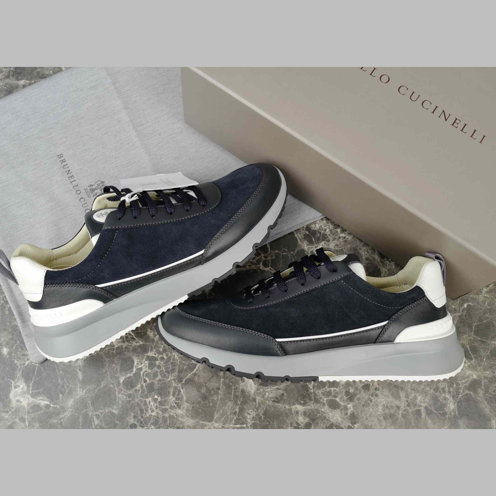 Brunello Cucinelli Washed Suede And Semi-polished Calfskin Runners  - EUR FASHION