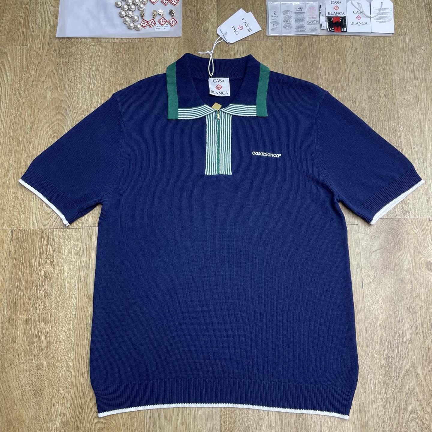 Casablanca Merino Wool T-shirt With Striped Collar In Blue   D0089 - EUR FASHION