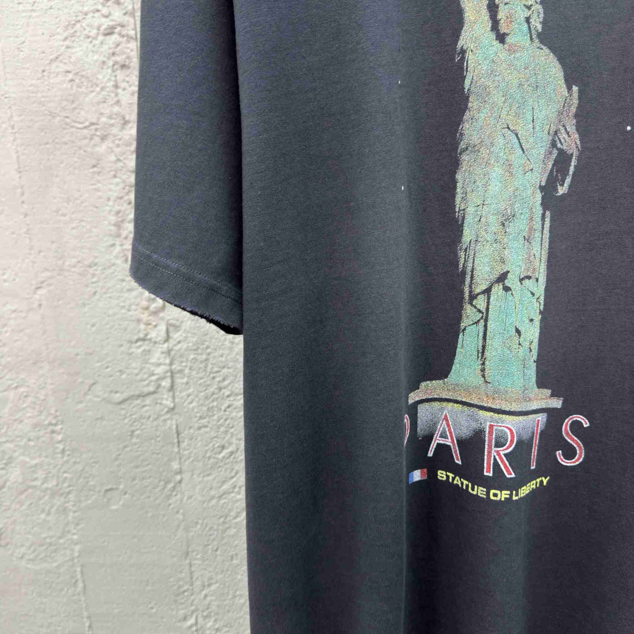 Balenciaga Paris Liberty T-Shirt Medium Fit In Black Vintage Jersey - EUR FASHION