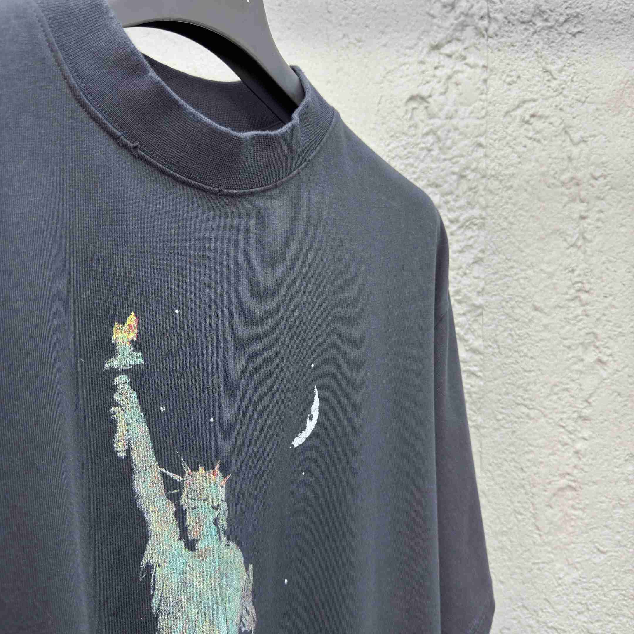 Balenciaga Paris Liberty T-Shirt Medium Fit In Black Vintage Jersey - EUR FASHION