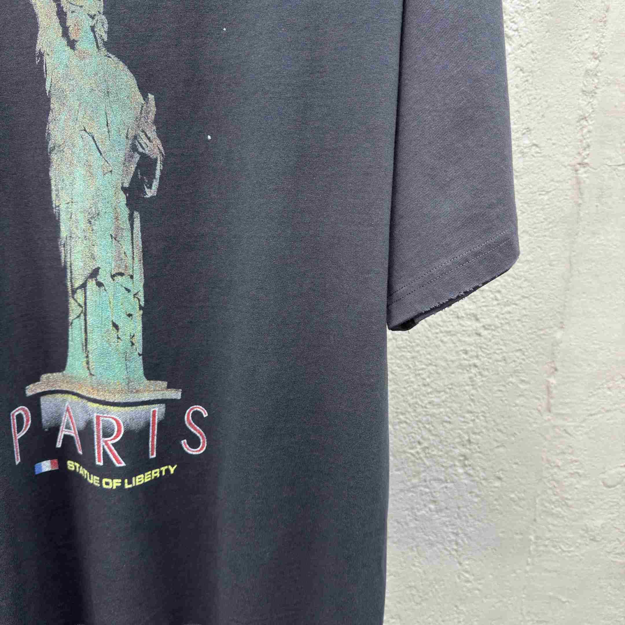 Balenciaga Paris Liberty T-Shirt Medium Fit In Black Vintage Jersey - EUR FASHION