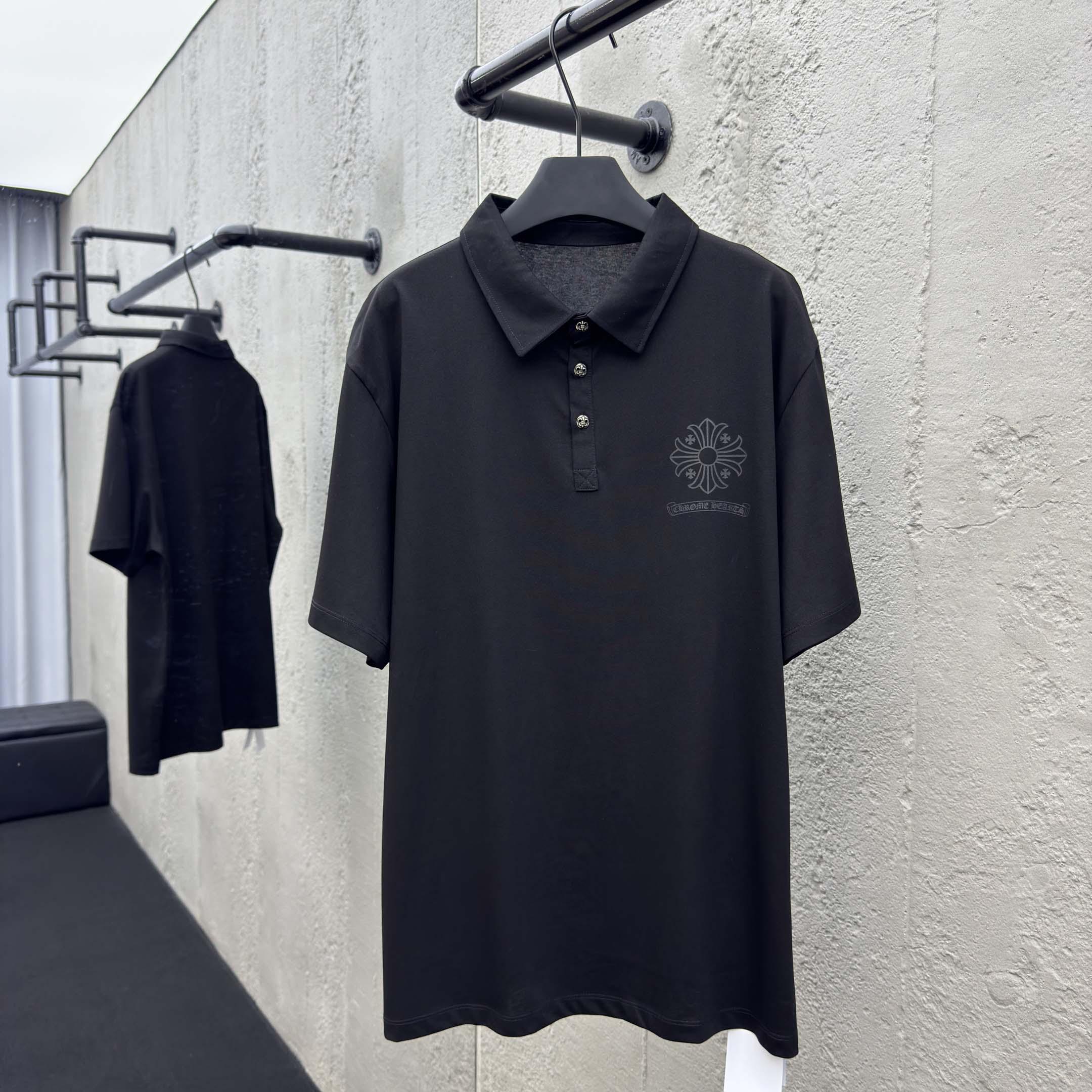 Chrome Heart Logo 3 Button Polo Tee - EUR FASHION