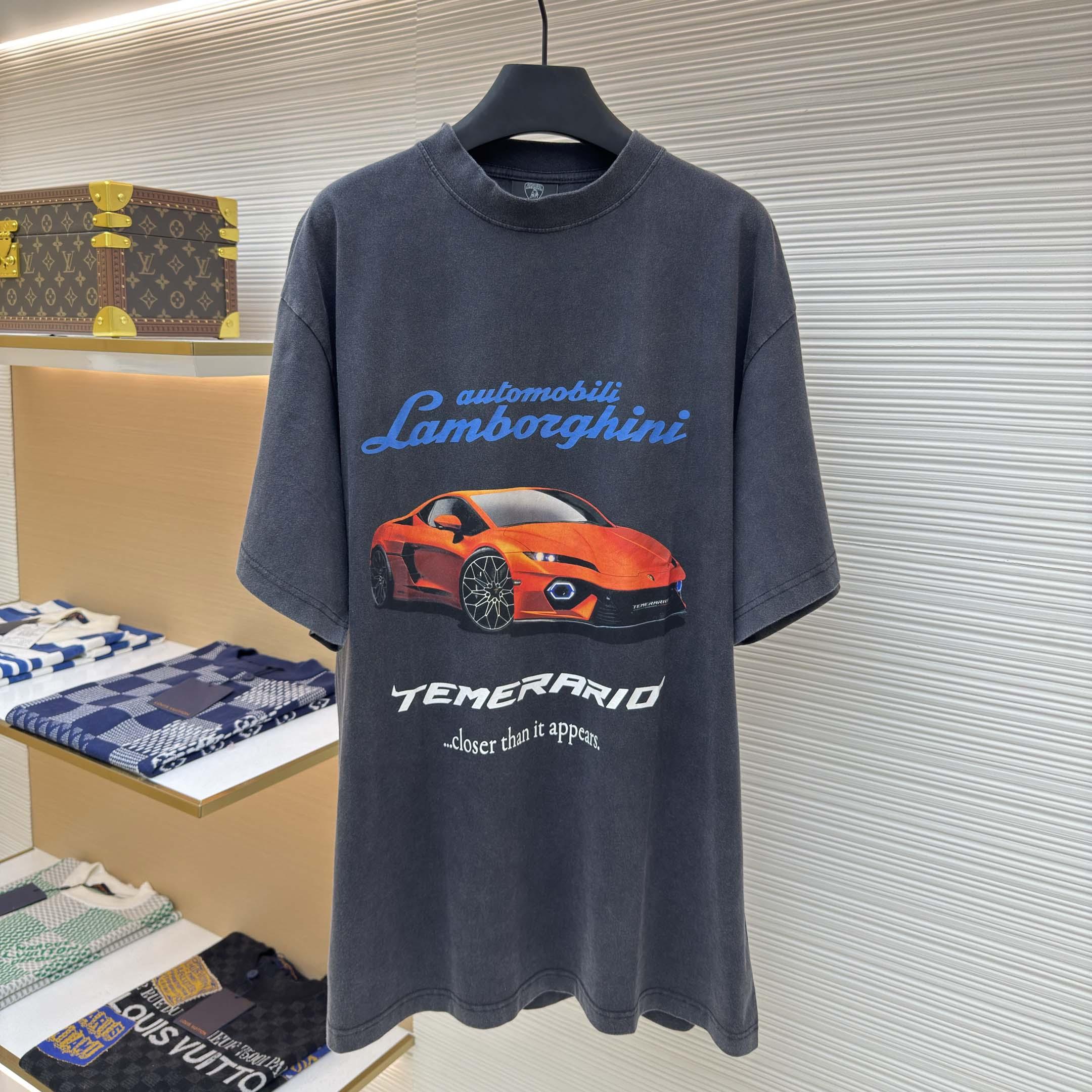 Balenciaga Automobili Lamborghini Oversized T-Shirt In Faded Black Dry Jersey - EUR FASHION