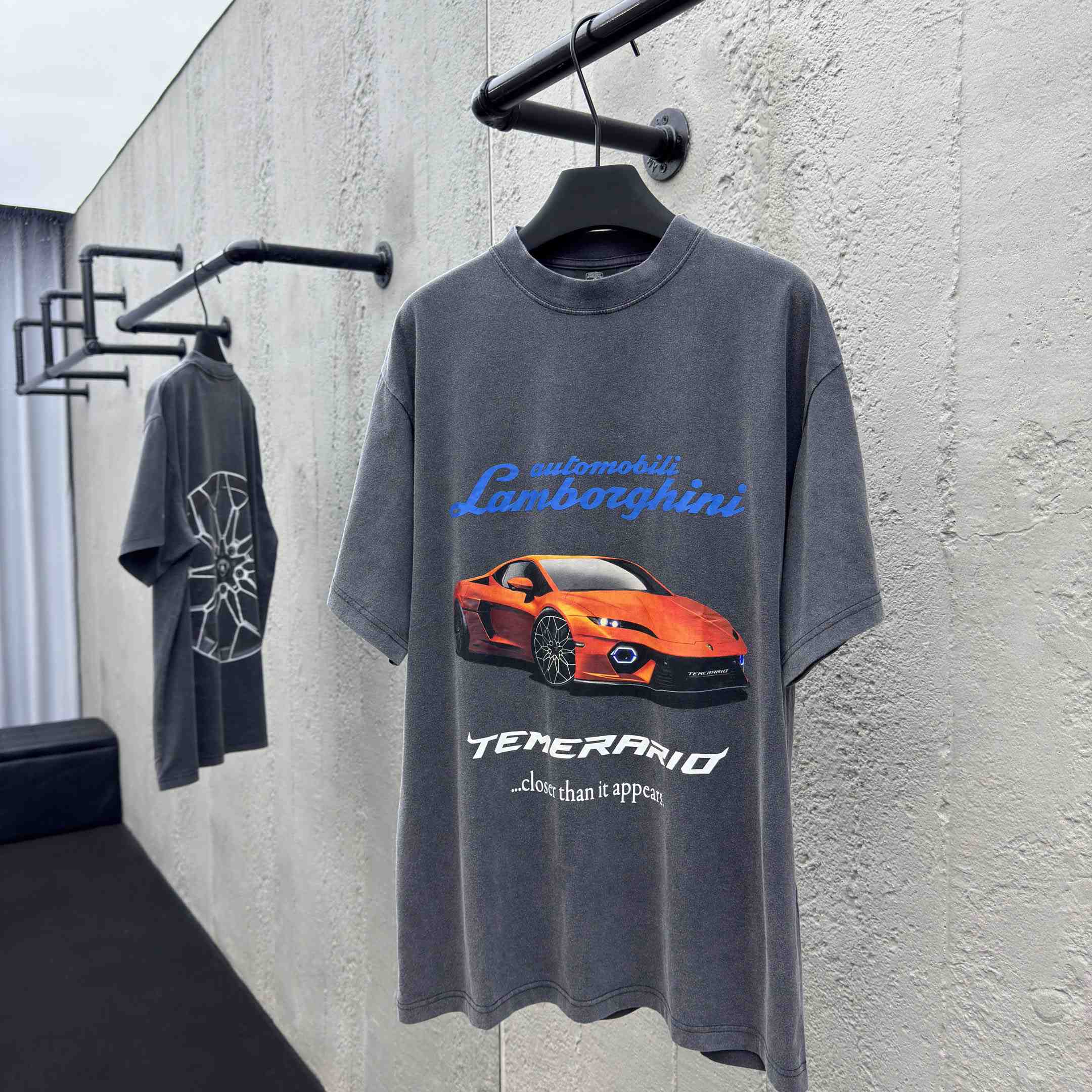 Balenciaga Automobili Lamborghini Oversized T-Shirt In Faded Black Dry Jersey - EUR FASHION