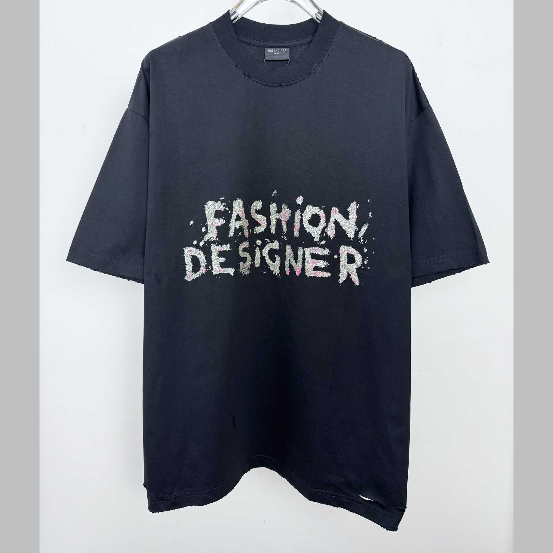 Balenciaga Fashion Designer Oversized T-Shirt In Faded Black Dry Jersey - EUR FASHION