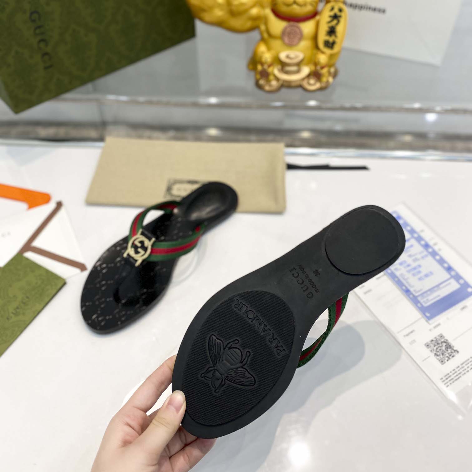 Gucci Thong Sandal With Web - EUR FASHION