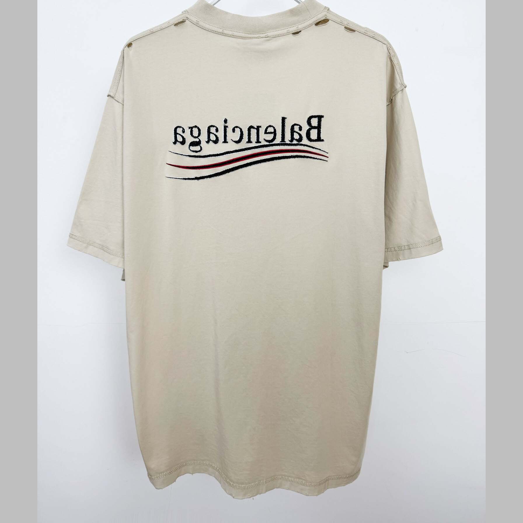 Balenciaga Embroidered Logo Wave Political Campaign T-Shirt  - EUR FASHION