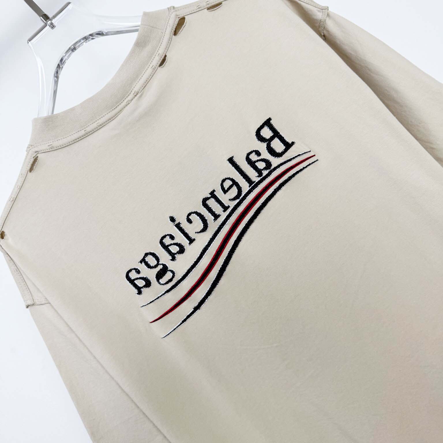 Balenciaga Embroidered Logo Wave Political Campaign T-Shirt  - EUR FASHION
