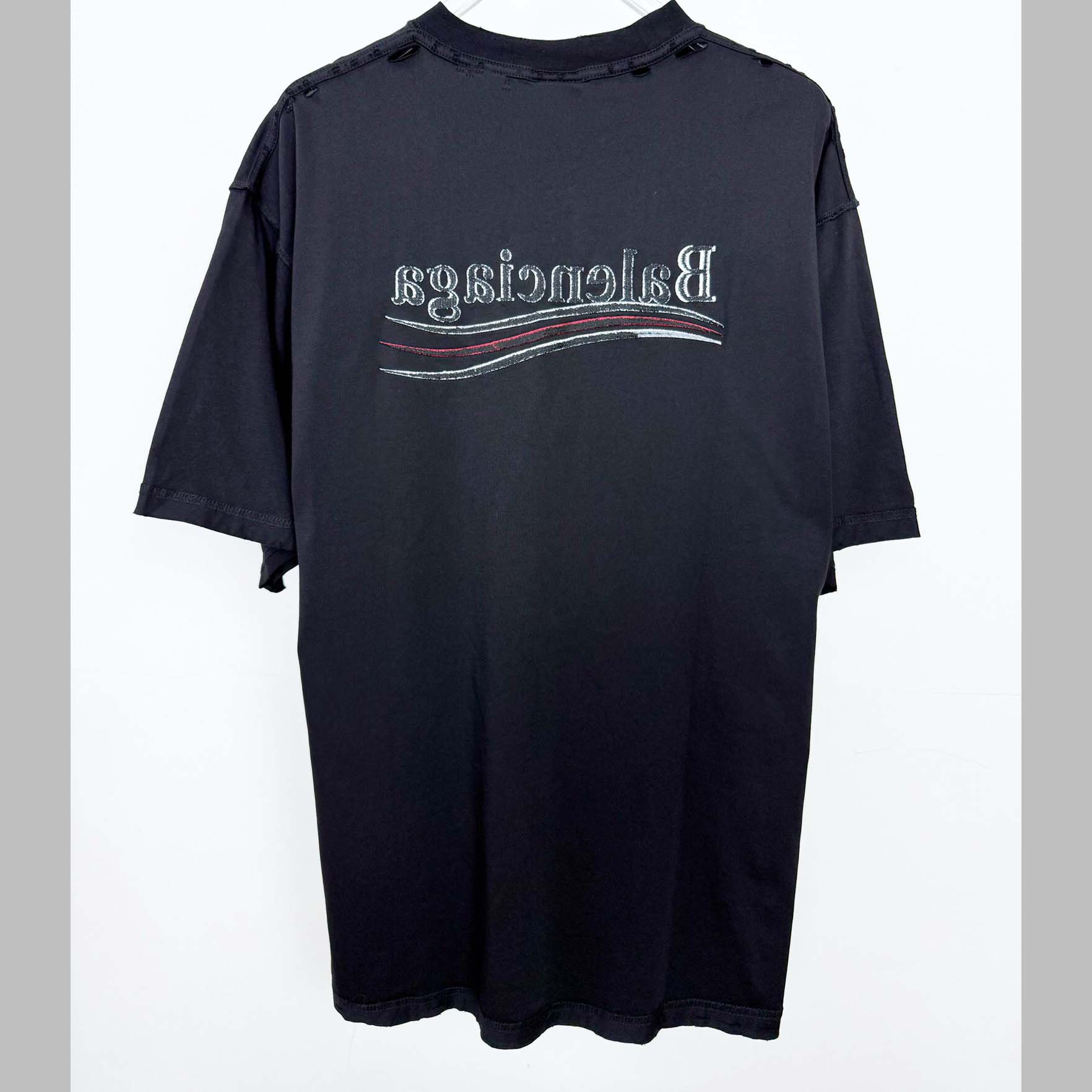 Balenciaga Embroidered Logo Wave Political Campaign T-Shirt  - EUR FASHION