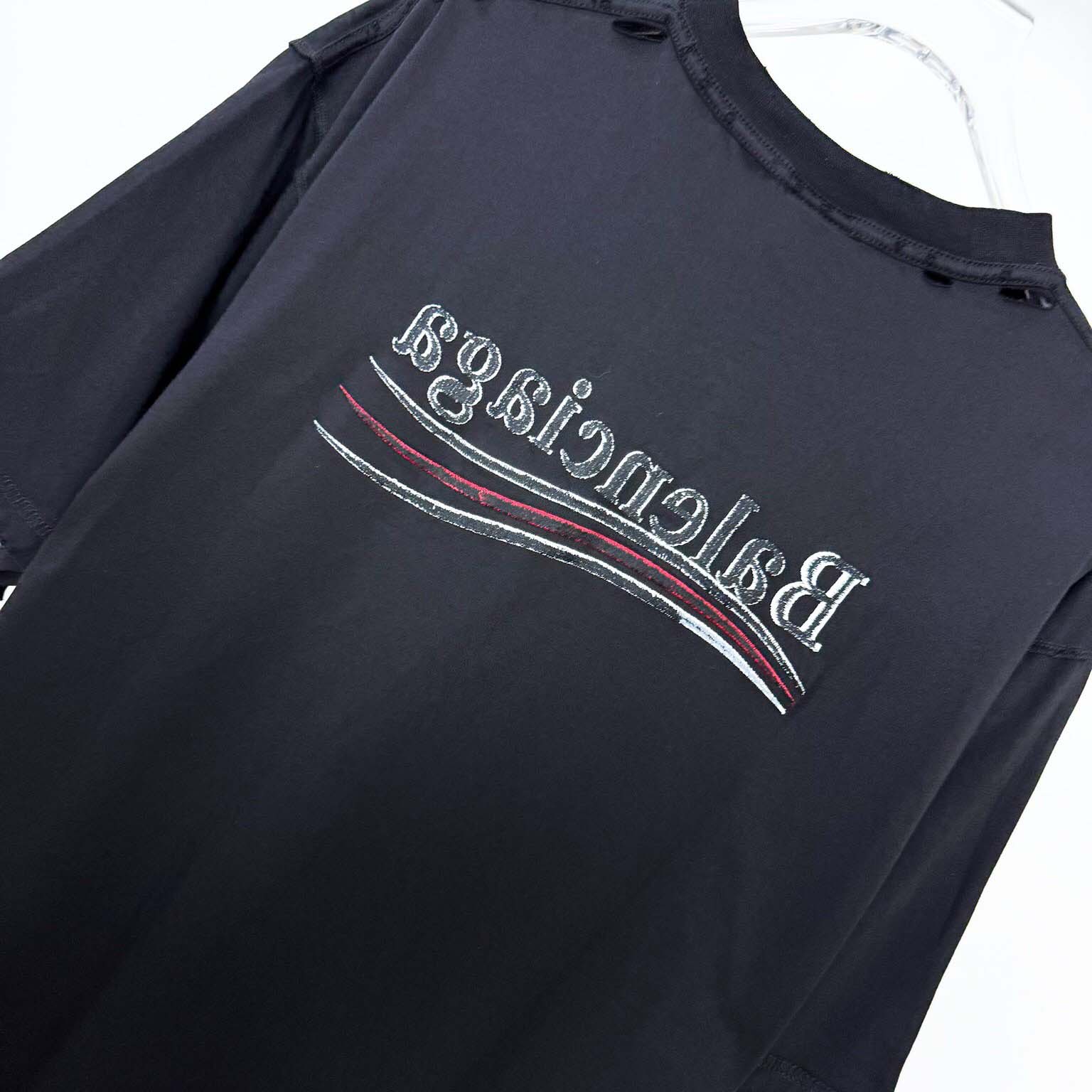 Balenciaga Embroidered Logo Wave Political Campaign T-Shirt  - EUR FASHION