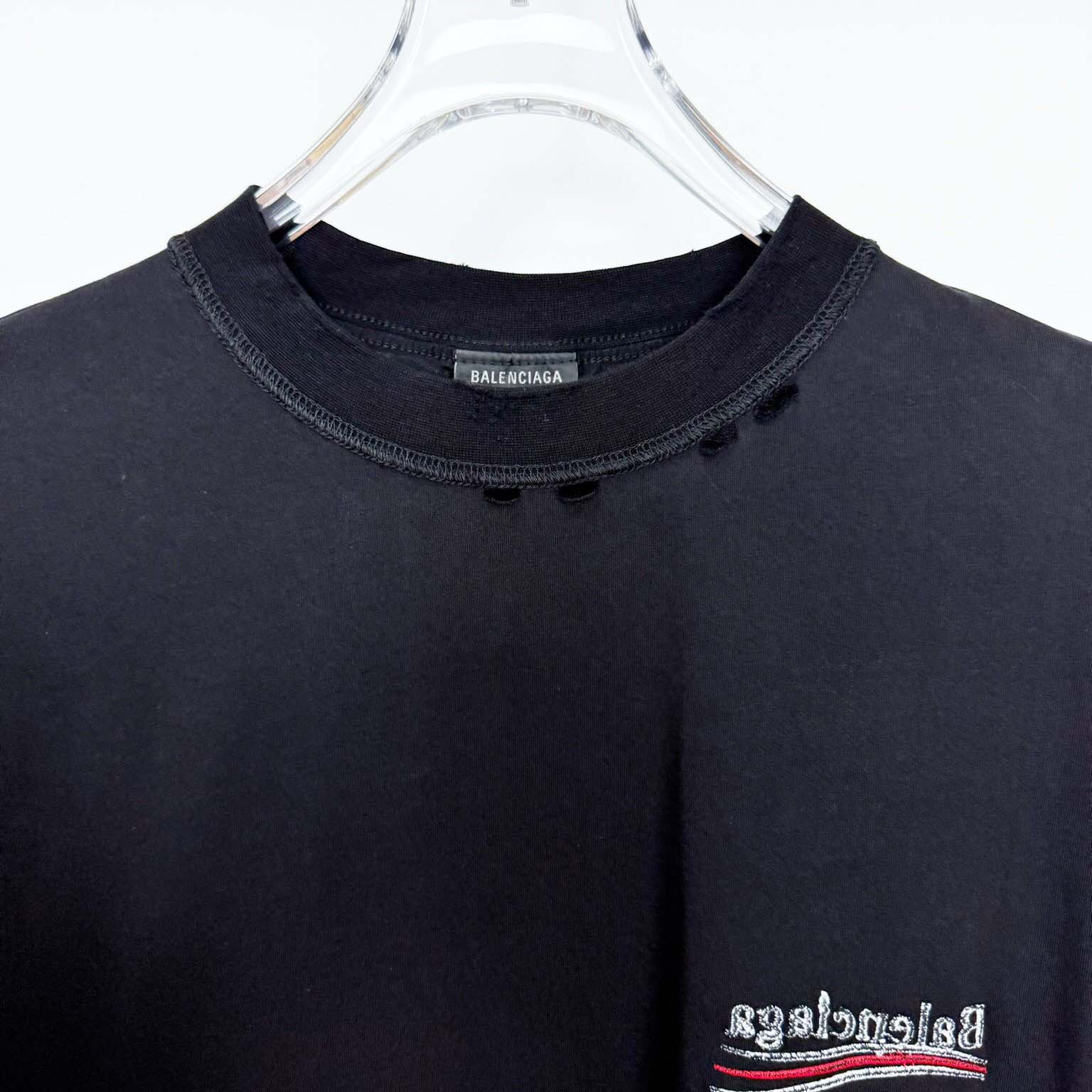 Balenciaga Embroidered Logo Wave Political Campaign T-Shirt  - EUR FASHION