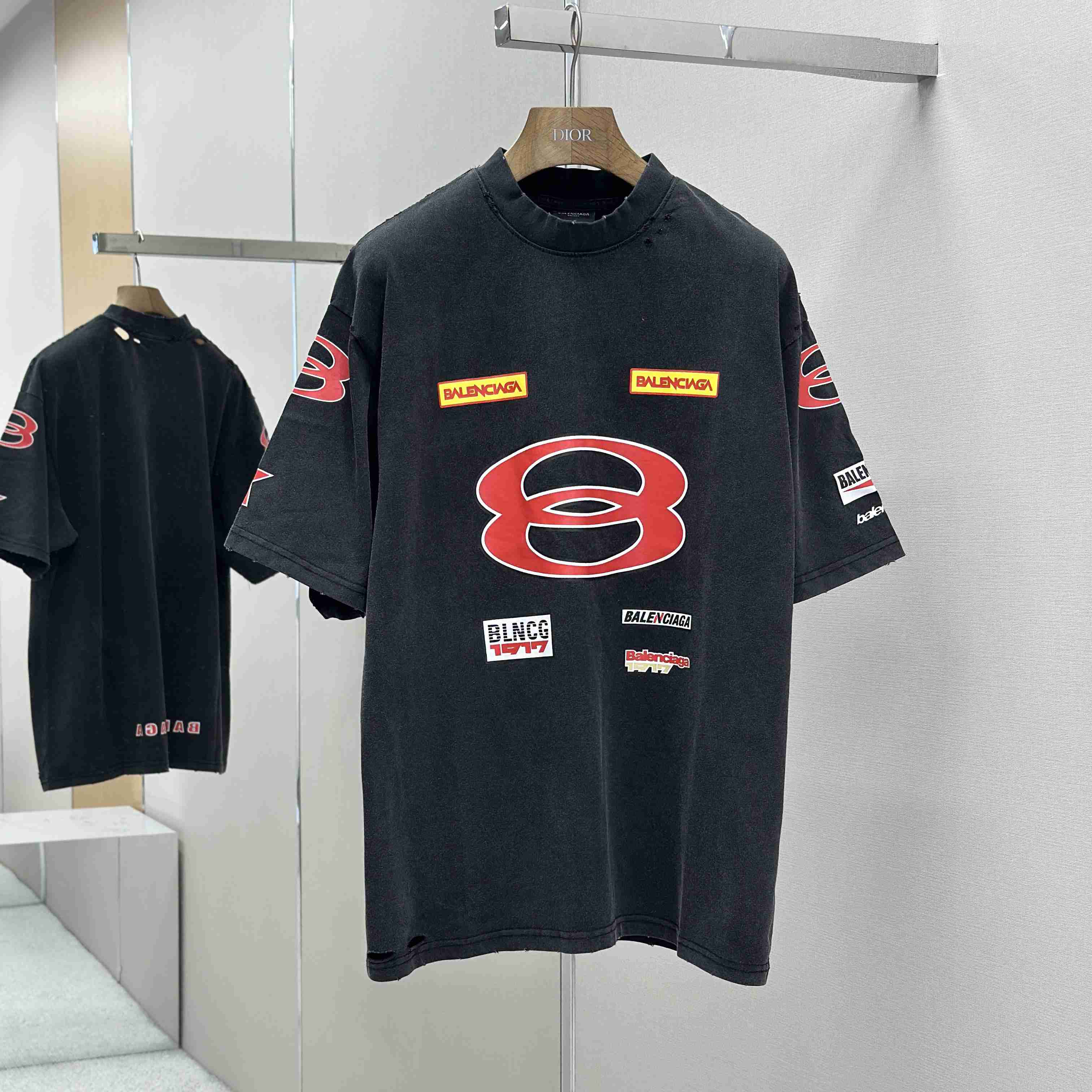 Balenciaga Sponsor Logos T-Shirt Oversized In Faded Washed Black - EUR FASHION
