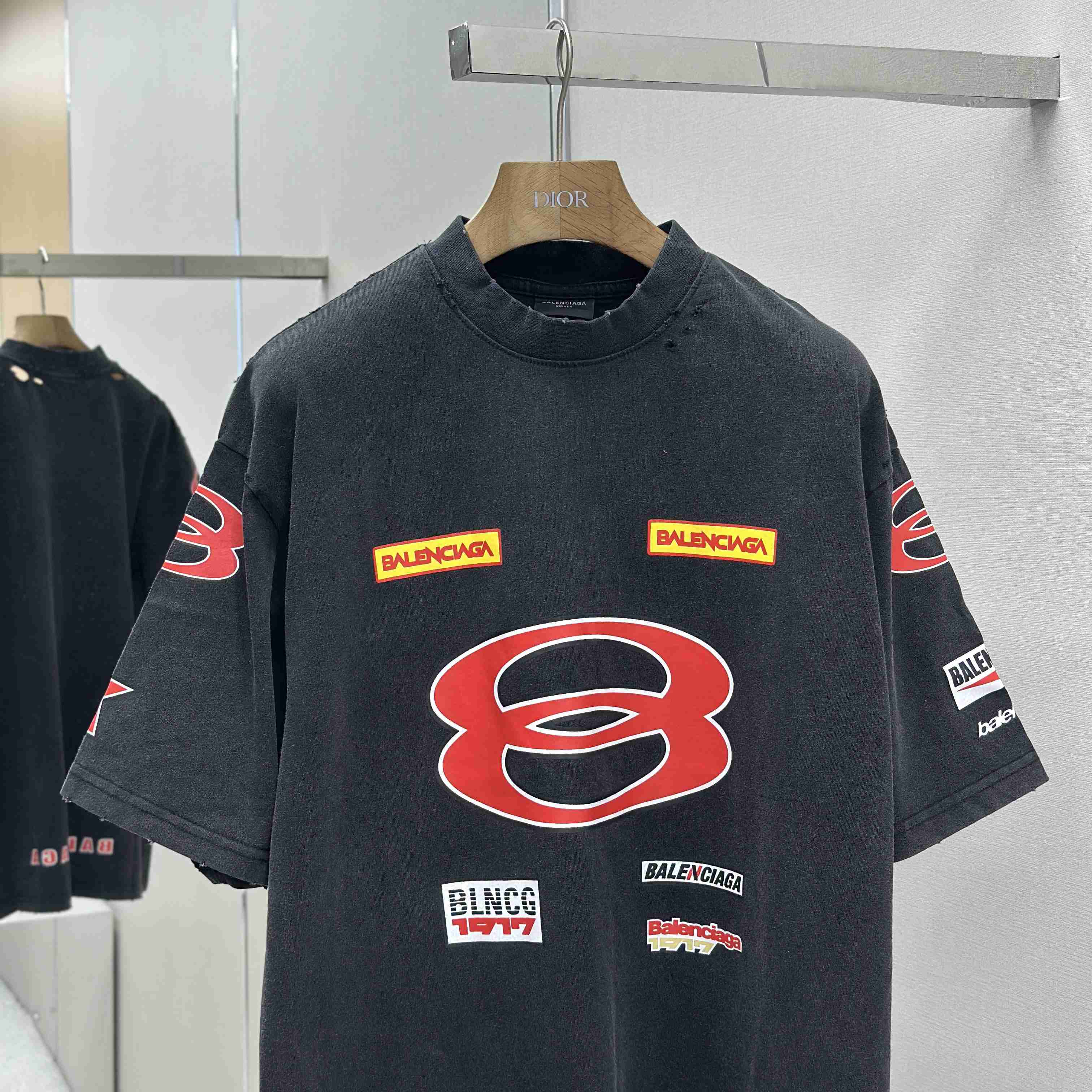 Balenciaga Sponsor Logos T-Shirt Oversized In Faded Washed Black - EUR FASHION