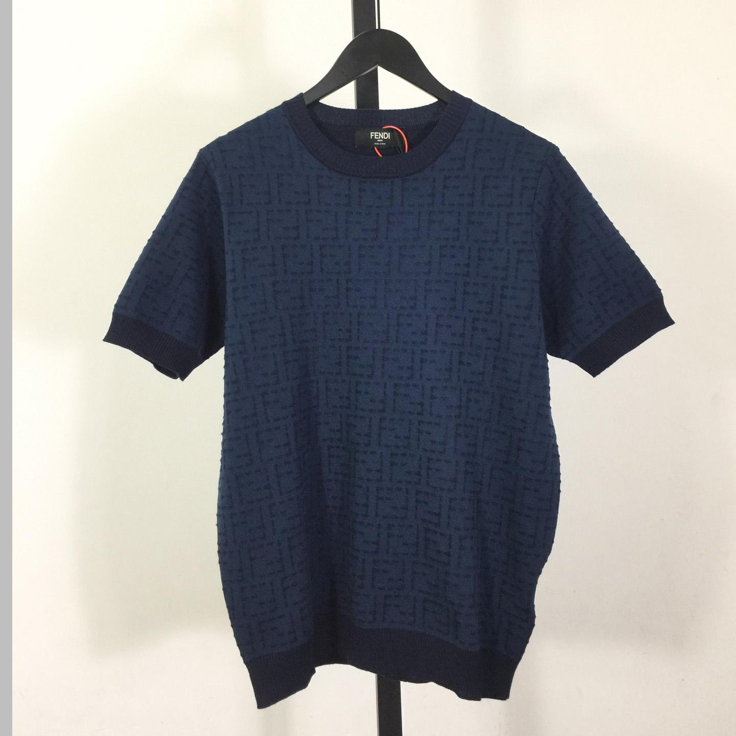Fendi Blue Cotton FF Selleria Pullover - EUR FASHION