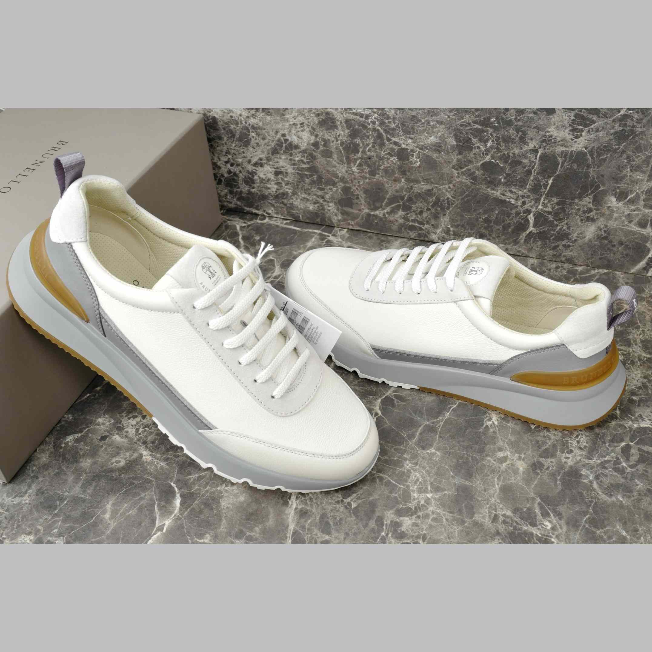 Brunello Cucinelli Washed Suede And Semi-polished Calfskin Runners  - EUR FASHION
