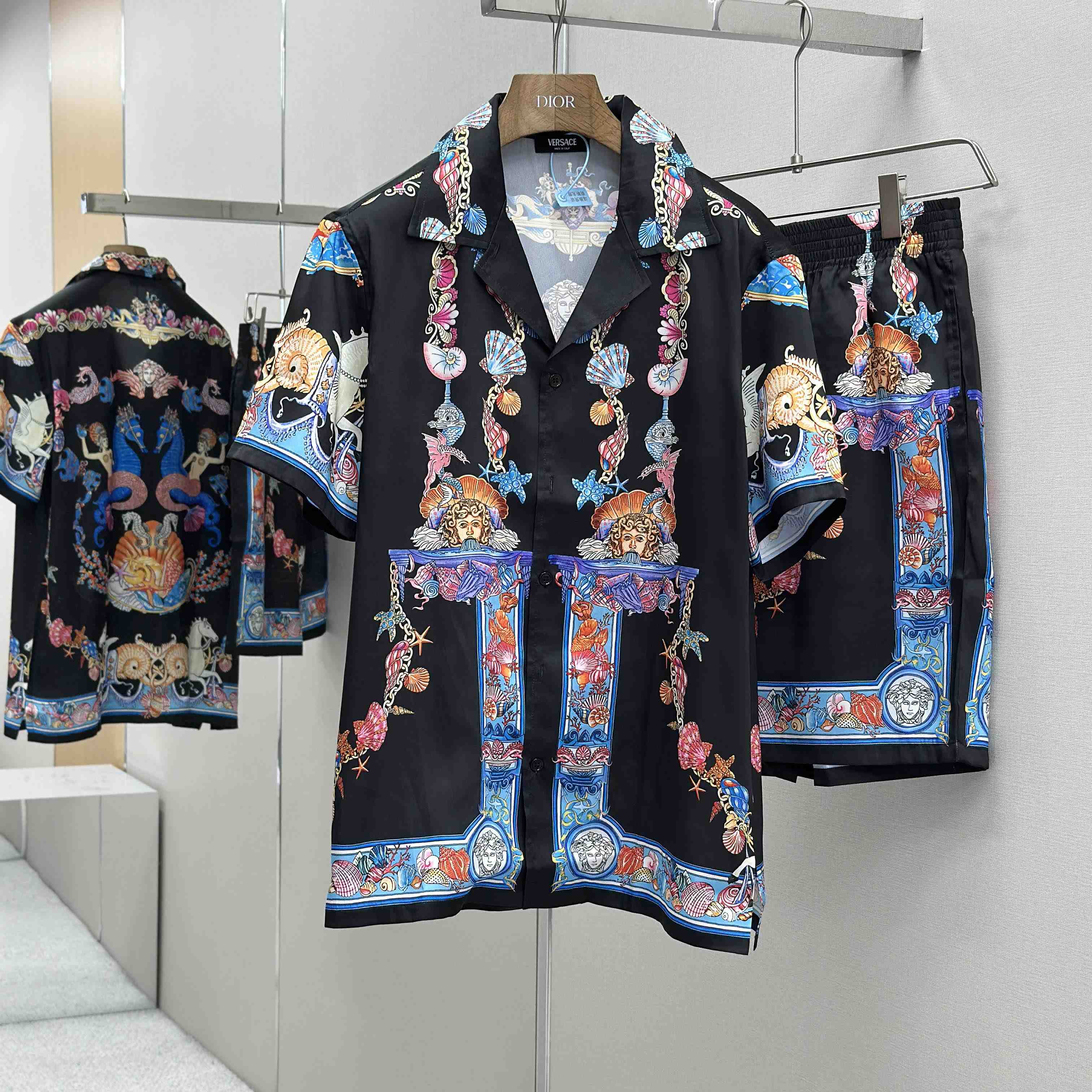 Versace Coral Theatre Silk Shirt & Silk Shorts - EUR FASHION