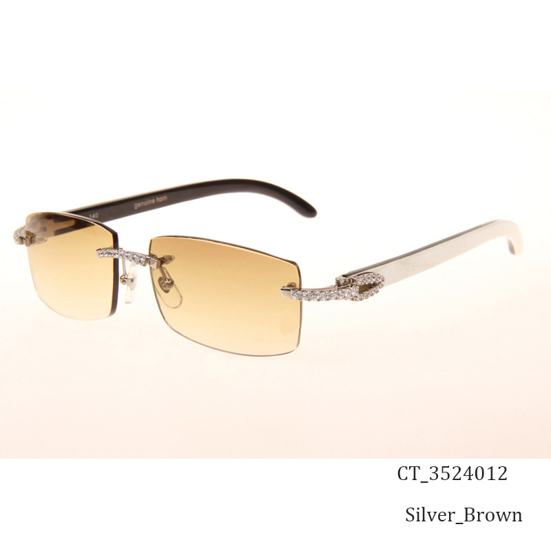 Cartier CT_3524012 Big Diamond White Mix Black Buffalo Sunglasses In Silver Brown - EUR FASHION