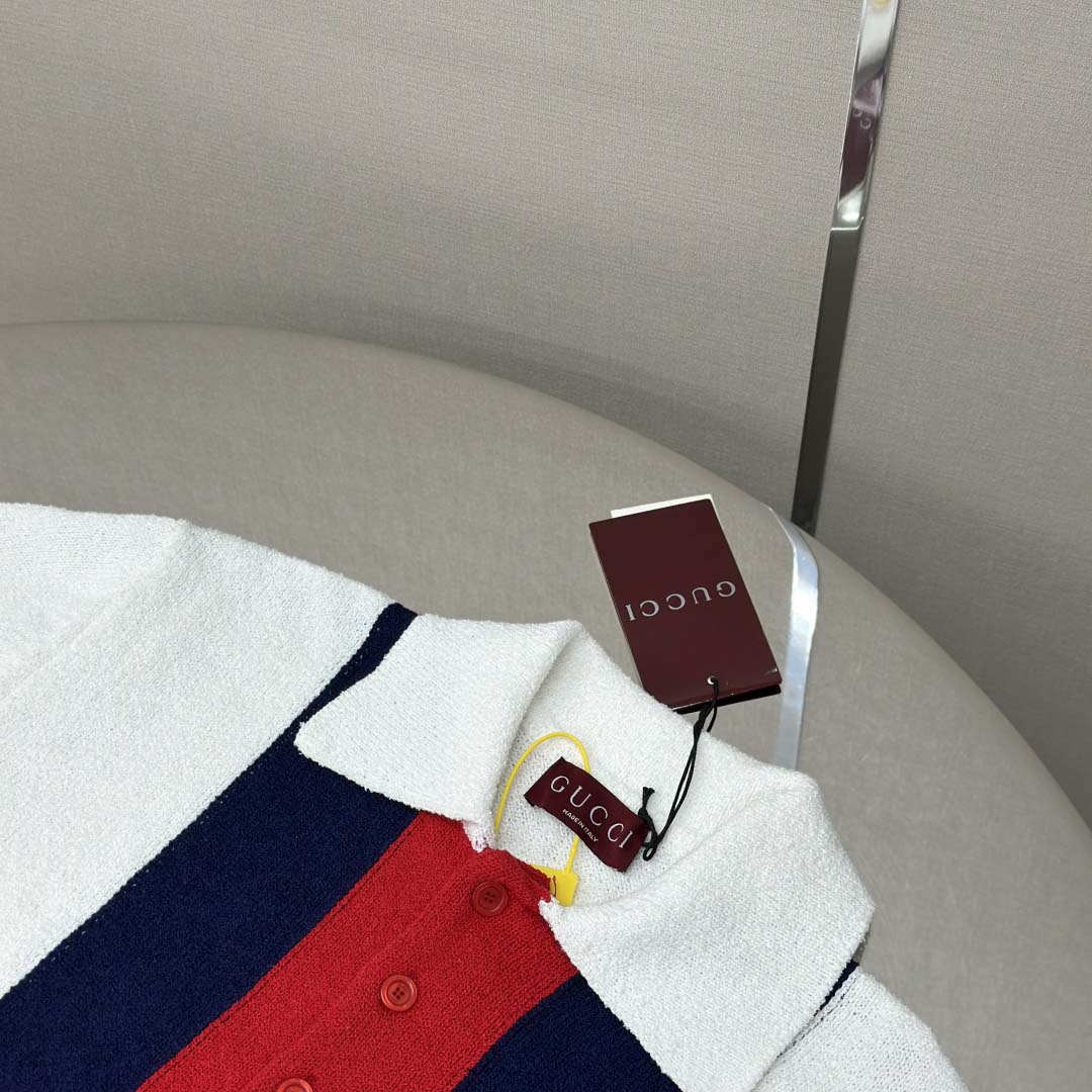Gucci Cotton Blend Terry Knit Polo Shirt In White - EUR FASHION