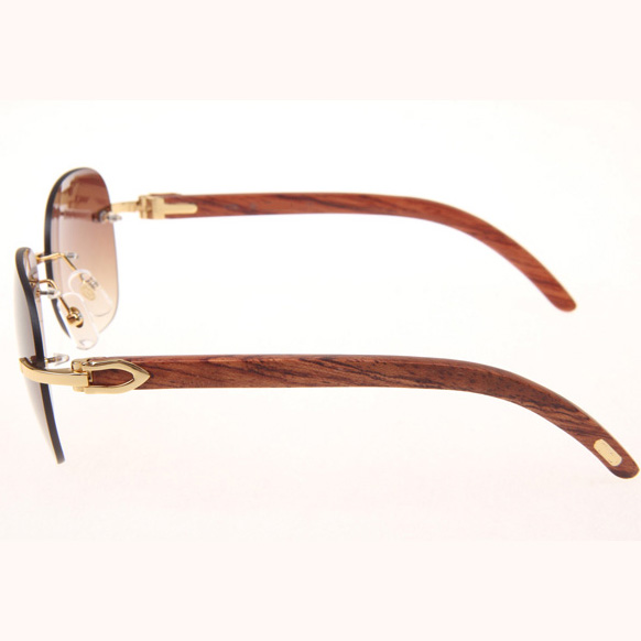 Cartier CT 3524012 Aviator Lens Wood Sunglasses In Gold Brown - EUR FASHION