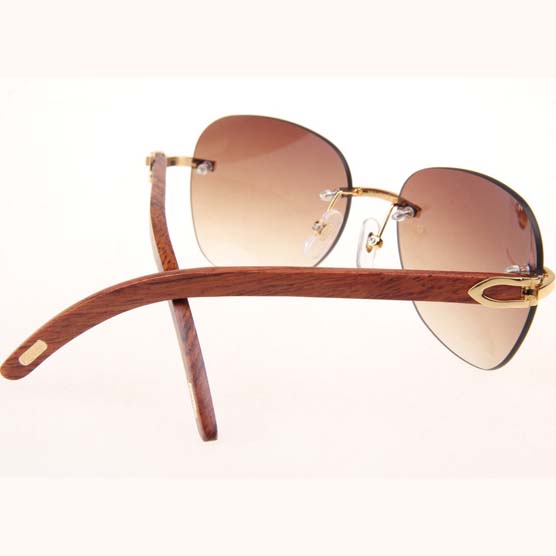 Cartier CT 3524012 Aviator Lens Wood Sunglasses In Gold Brown - EUR FASHION