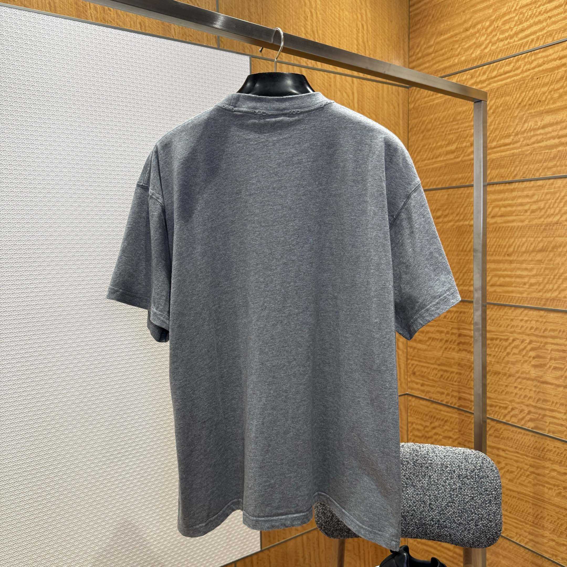 Balenciaga Luxury Script Oversized T-Shirt In Dark Heather Grey And Blue Dry Jersey - EUR FASHION