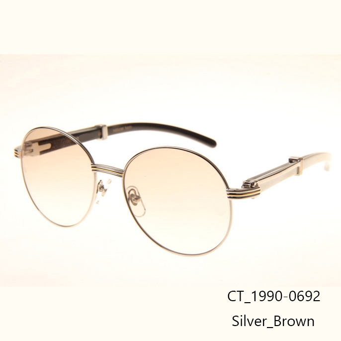 Cartier CT1990-0692 White Mix Black Buffalo Sunglasses In Silver Brown - EUR FASHION