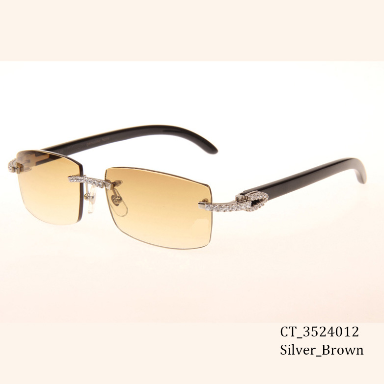 Cartier CT 3524012 Big Diamond Black Buffalo Sunglasses In Silver Brown - EUR FASHION