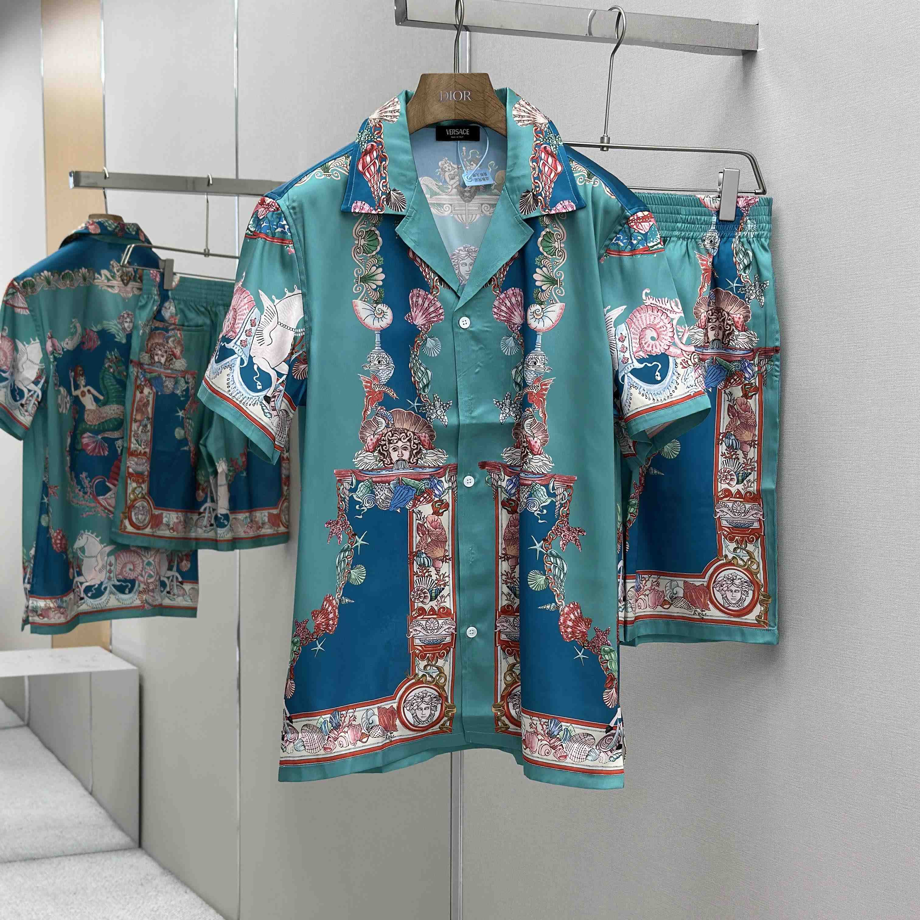 Versace Coral Theatre Silk Shirt & Silk Shorts - EUR FASHION