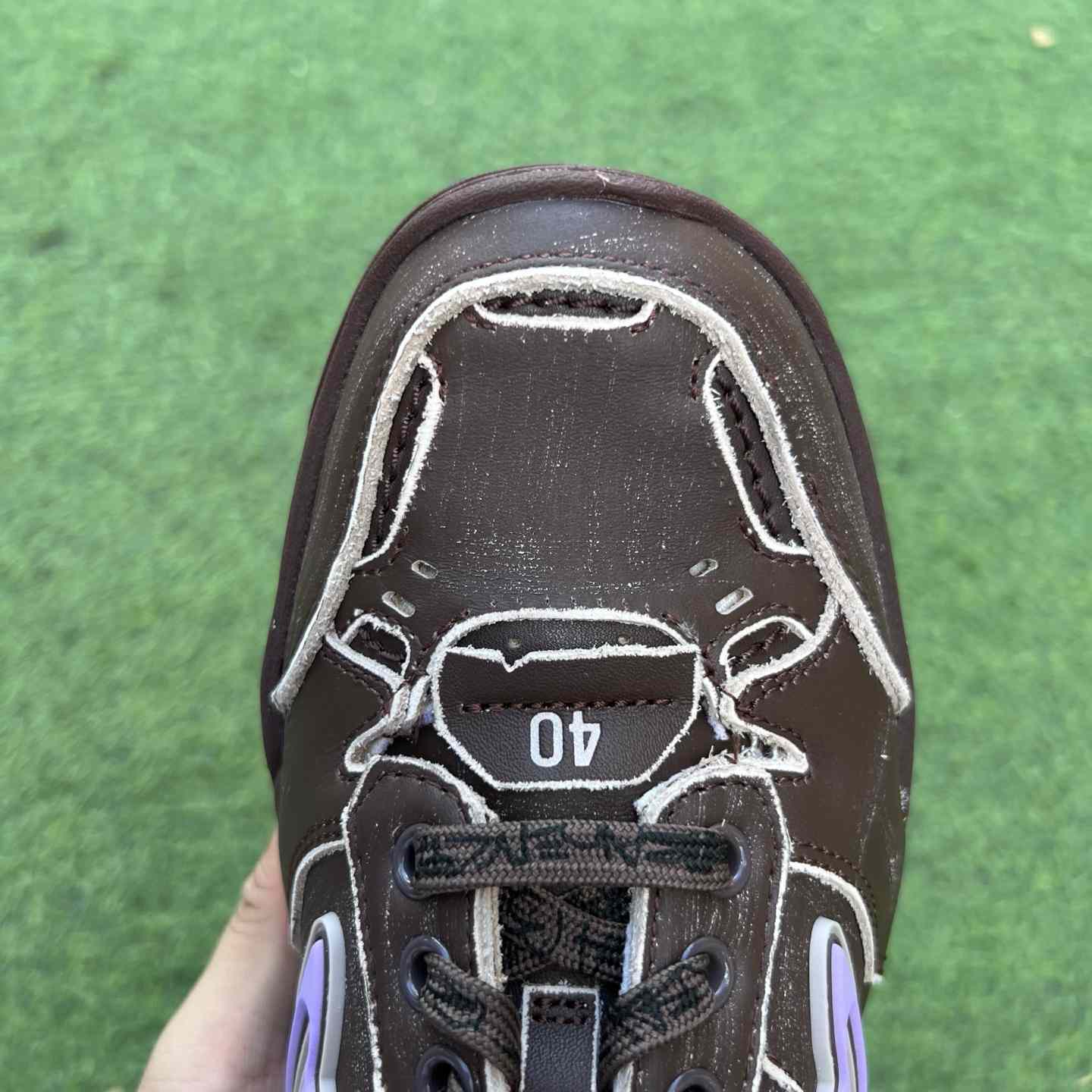 Balenciaga Hamptons Medium Worn-Out Sneaker In Brown And Lilac Cowskin And Polyester - EUR FASHION