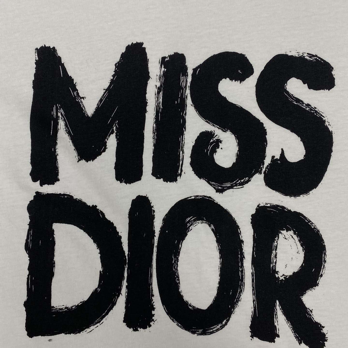 Dior T-Shirt White Cotton and Linen Jersey with Red Miss Dior Graffiti Motif - EUR FASHION