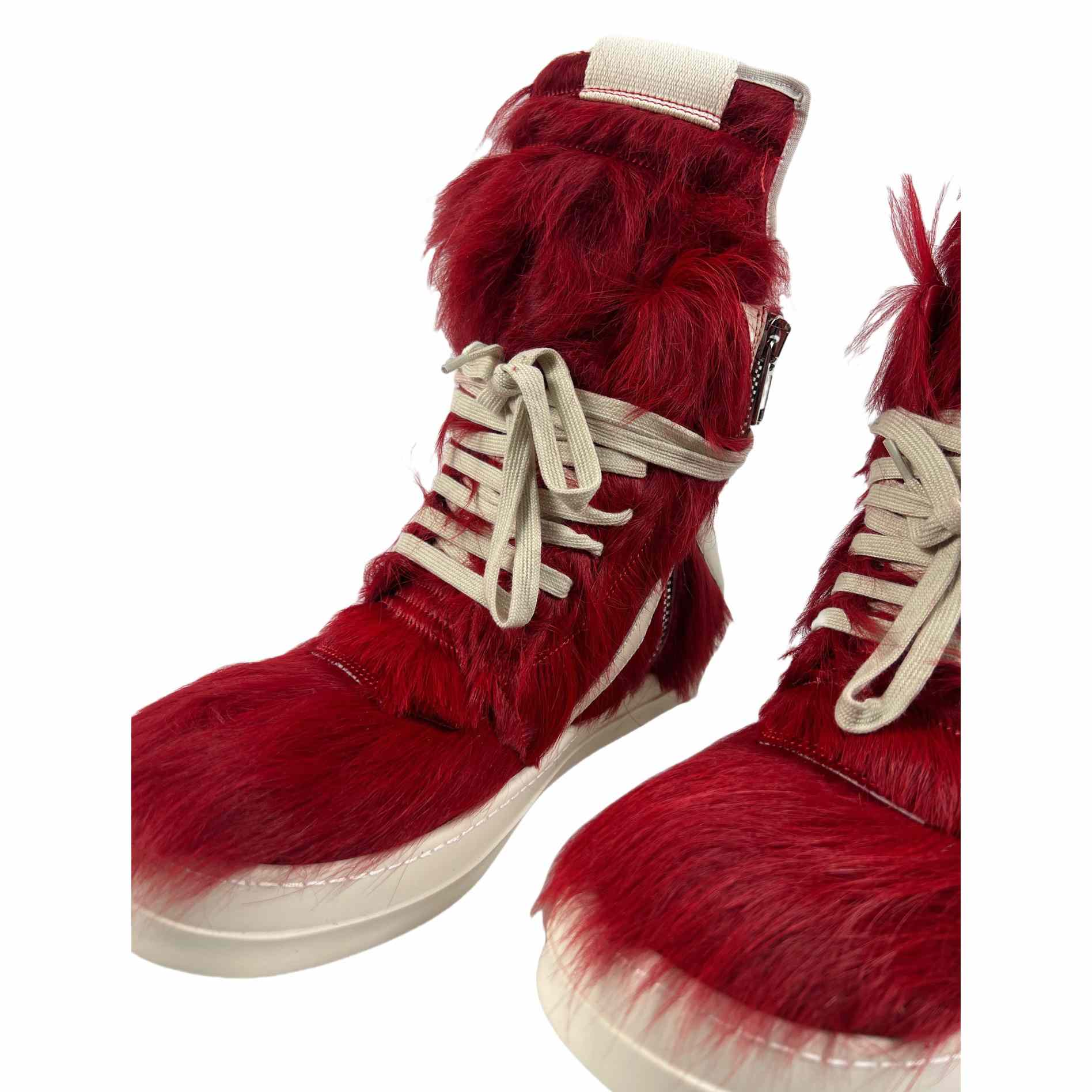 Rick Owens Red & Off-white Geobasket Sneakers - EUR FASHION