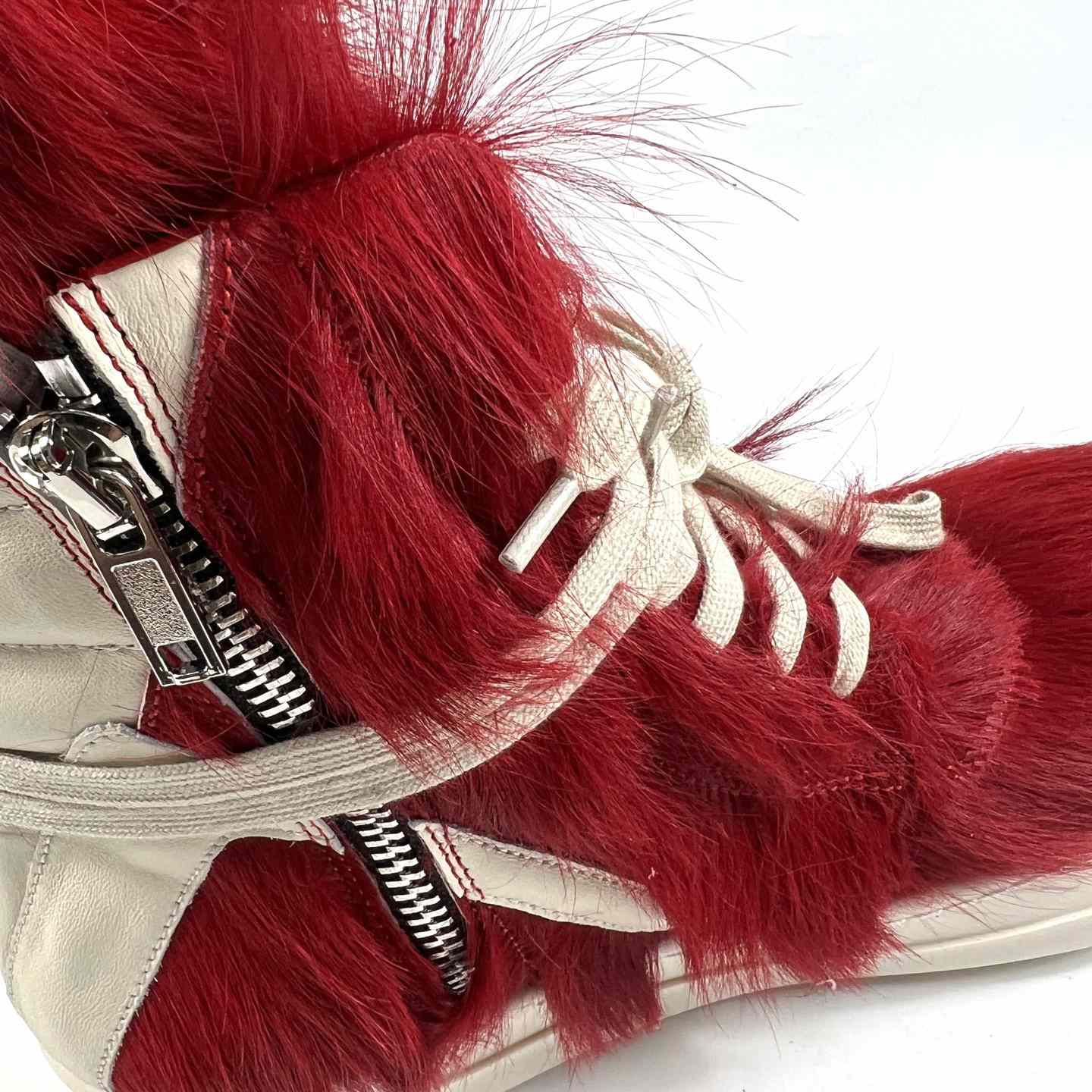 Rick Owens Red & Off-white Geobasket Sneakers - EUR FASHION