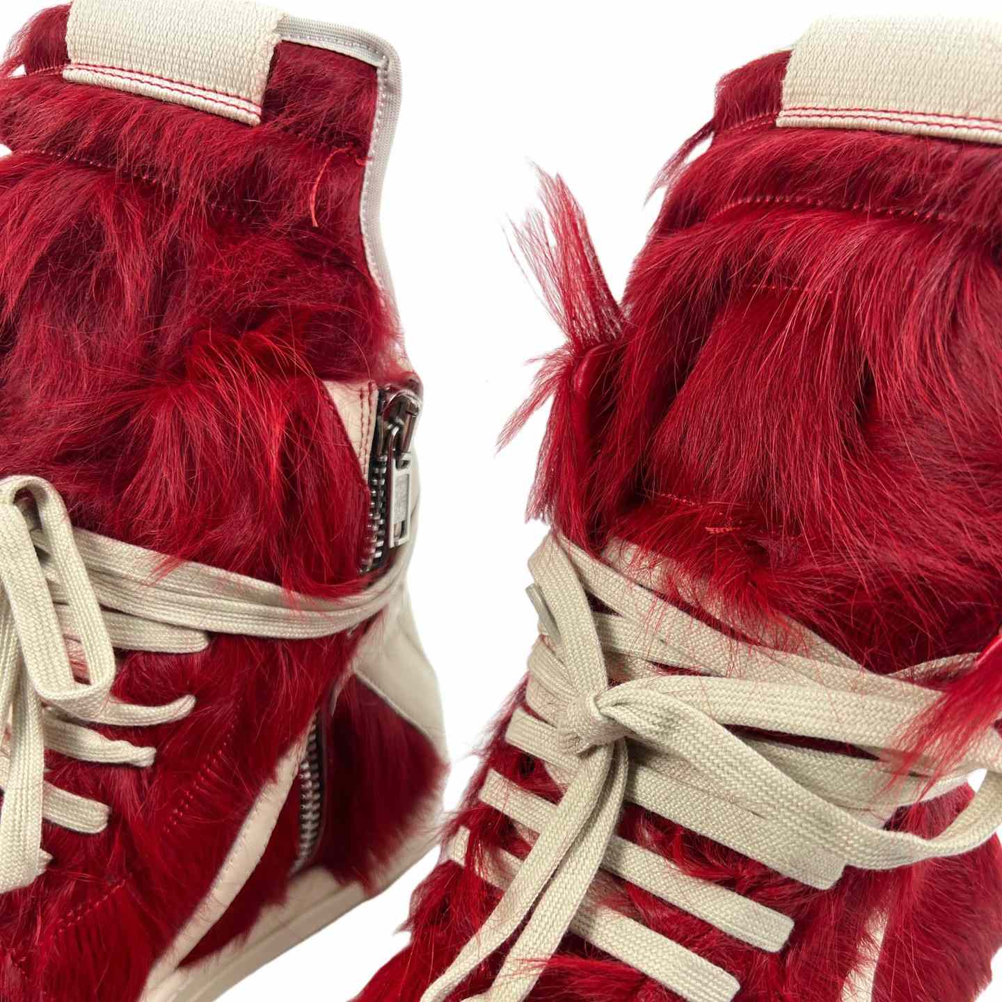 Rick Owens Red & Off-white Geobasket Sneakers - EUR FASHION