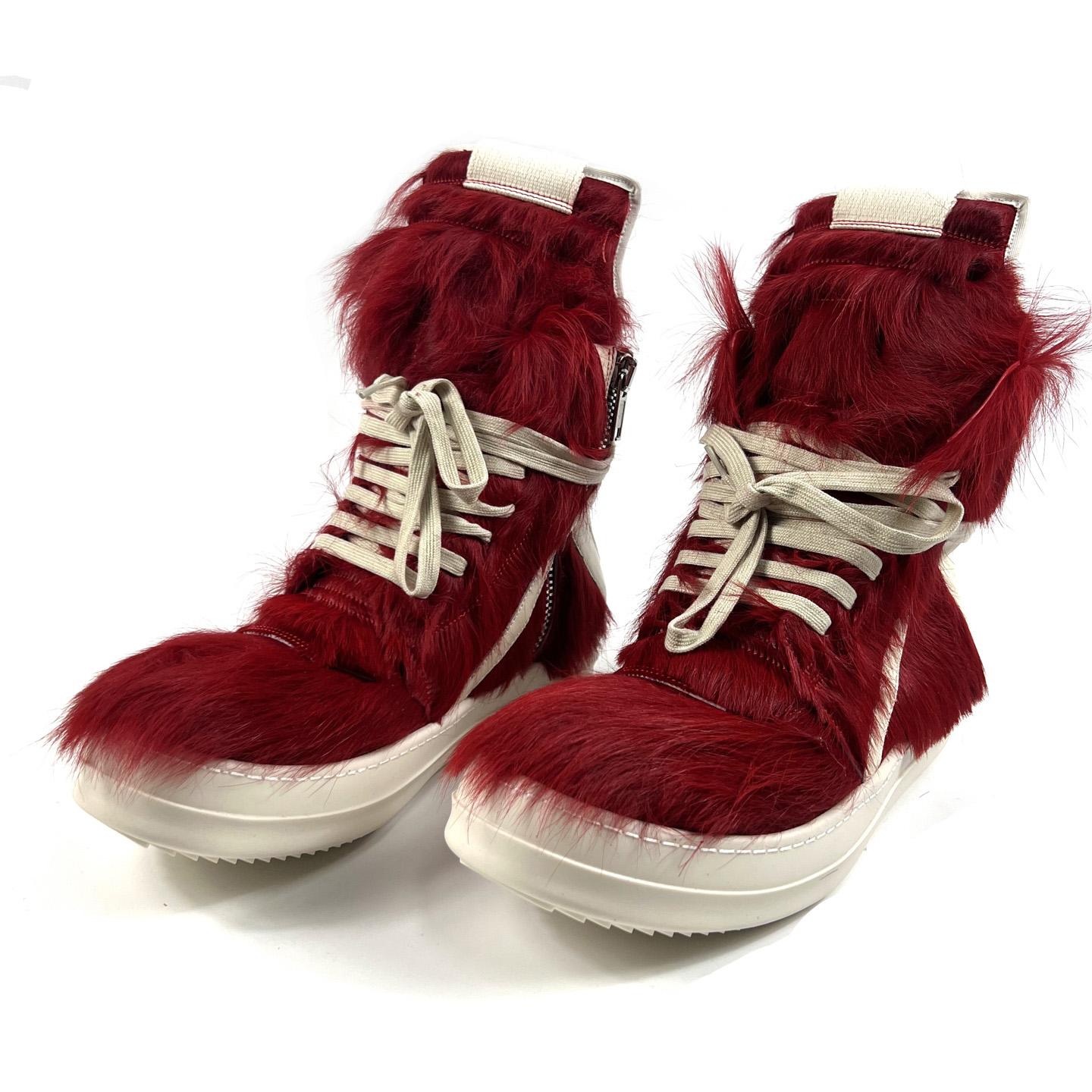 Rick Owens Red & Off-white Geobasket Sneakers - EUR FASHION