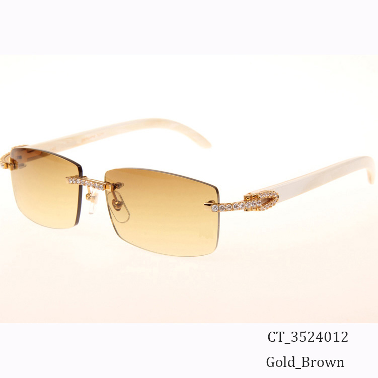 Cartier CT 3524012 Big Diamond White Buffalo Sunglasses In Gold Brown - EUR FASHION