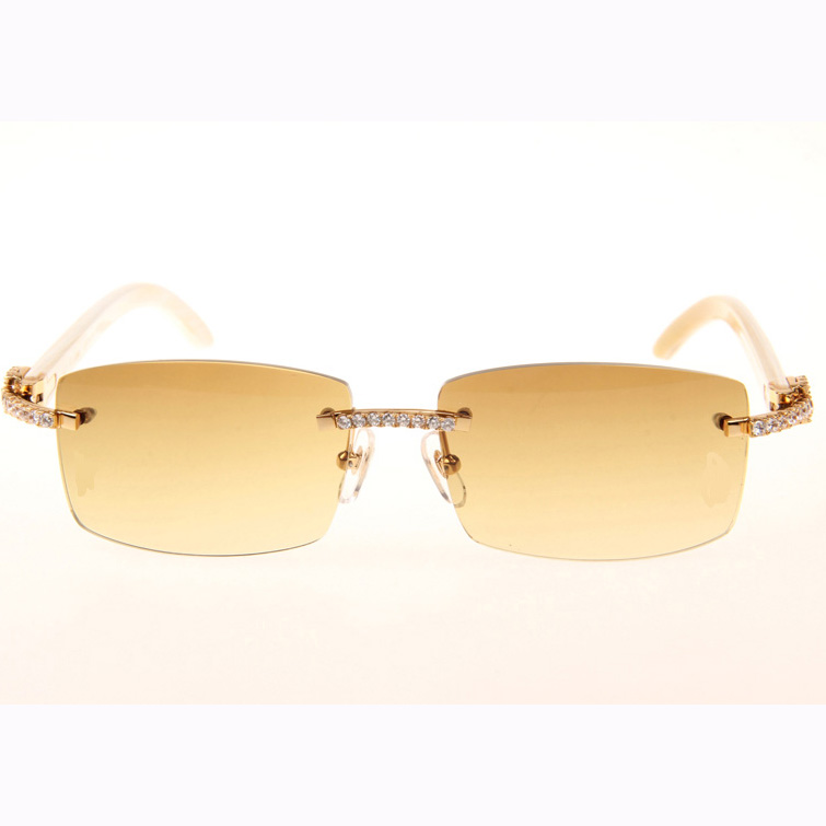 Cartier CT 3524012 Big Diamond White Buffalo Sunglasses In Gold Brown - EUR FASHION