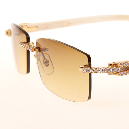 Cartier CT 3524012 Big Diamond White Buffalo Sunglasses In Gold Brown - EUR FASHION