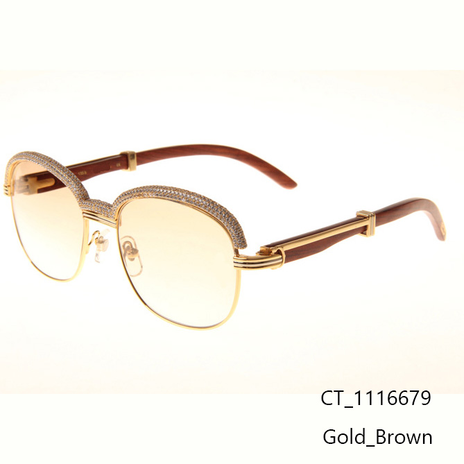 Cartier CT_1116679 Diamond Wood Sunglasses In Gold Brown - EUR FASHION