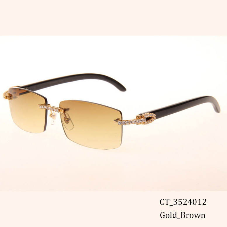 Cartier CT 3524012 Big Diamond Black Buffalo Sunglasses In Gold Brown - EUR FASHION